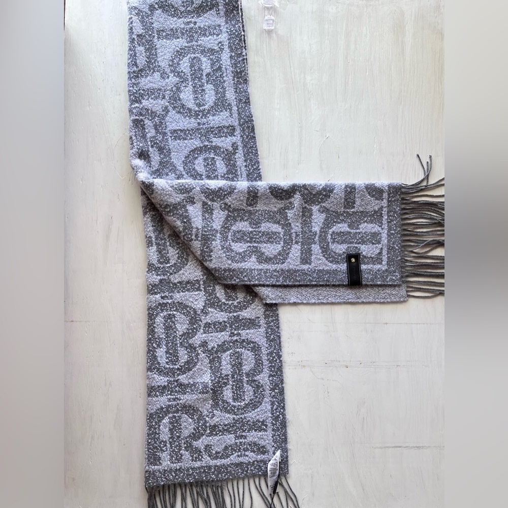 BURBERRY Oversize TB Monogram Fringe Cashmere & Silk Scarf - Picture 3 of 16